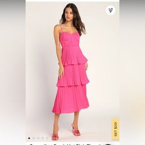 Lulus hot pink midi tiered dress with bustier